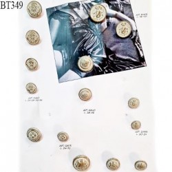Plaque de 15 boutons couleur doré patiné blanc diamètre de 13 à 25 mm pour création unique prix pour la plaque entière