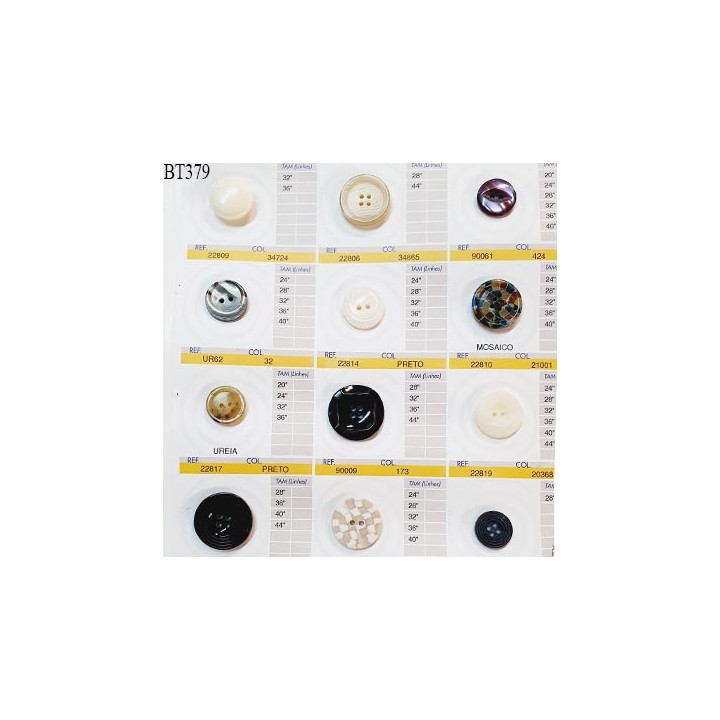 Plaque de 12 boutons pour création unique diamètre de 18 à 28 mm fabrication européenne prix pour la plaque entière