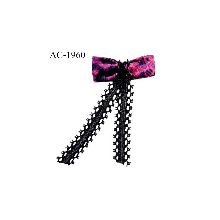 Noeud lingerie couleur noir et imprimé fuchsia haut de gamme largeur 30 mm hauteur 60 mm prix à l'unité