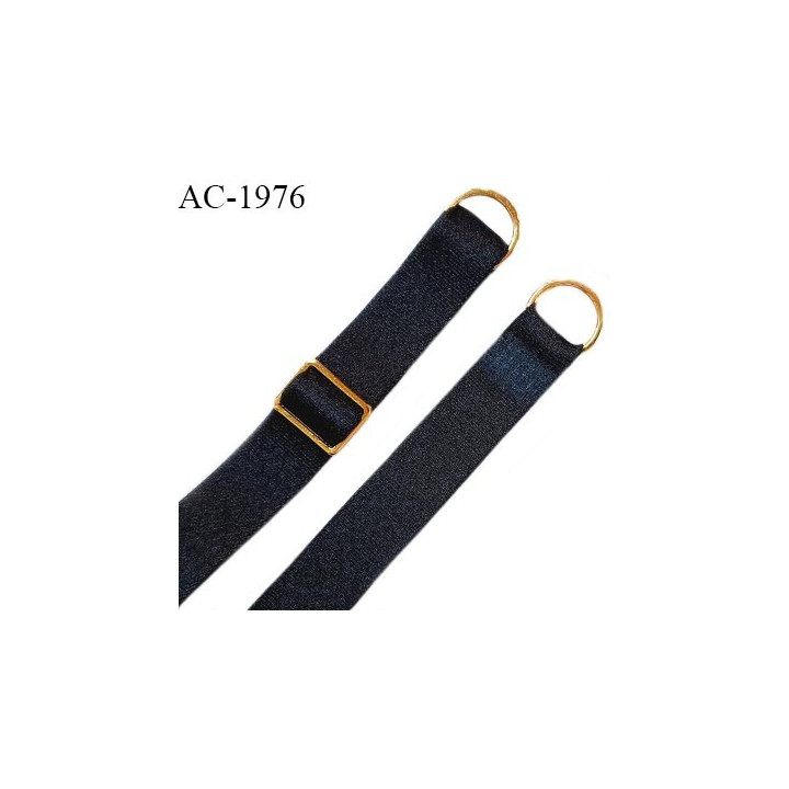 Bretelle lingerie SG 15 mm très haut de gamme couleur noir brillant avec 1 barrette et 2 anneaux couleur or prix à l'unité
