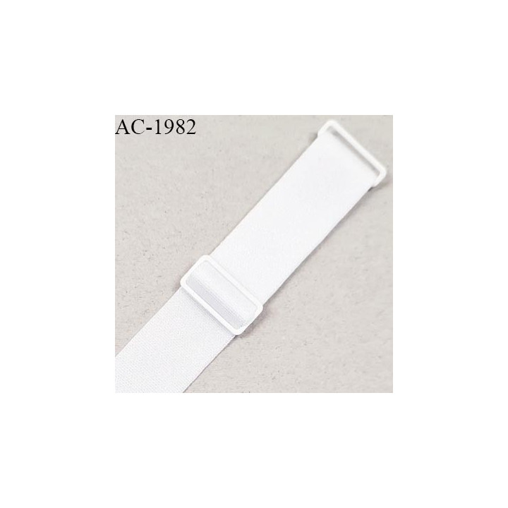 Bretelle lingerie SG 15 mm très haut de gamme couleur blanc brillant avec 2 barrettes longueur 24 cm + réglage prix à l'unité