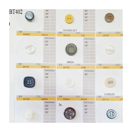 Plaque de 12 boutons pour création unique diamètre de 15 à 20 mm fabrication européenne prix pour la plaque entière