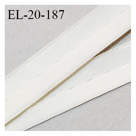 Elastique lingerie 20 mm pré plié couleur écru brillant sur un côté et doux sur l'autre fabriqué en France prix au mètre
