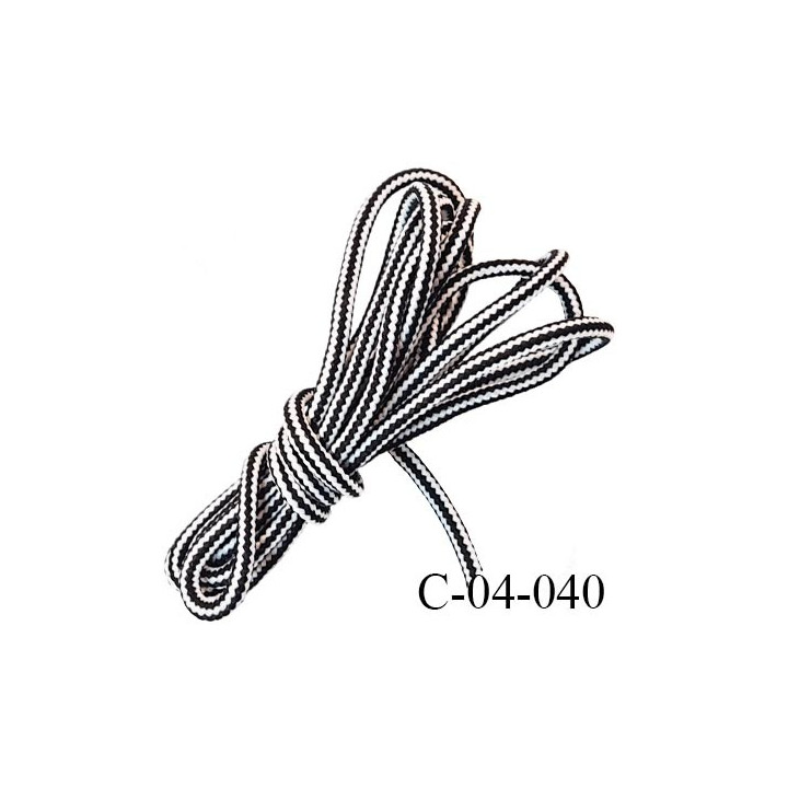 Cordon ou lacet 4 mm synthétique très très solide couleur noir et blanc diamètre 4 mm prix au mètre
