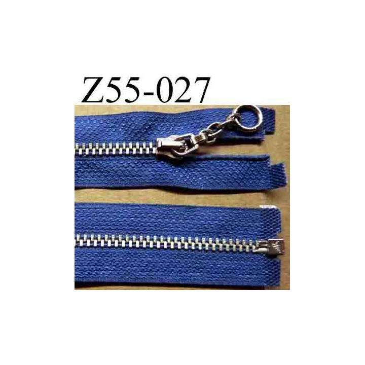 fermeture éclair longueur 55 cm couleur bleu séparable largeur 2,7 cm zip glissière métal largeur 5,5 mm