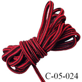 cordon ou lacet synthétique 5 mm  couleur rouge et marron  diamètre 5 mm haut de gamme très solide prix au mètre
