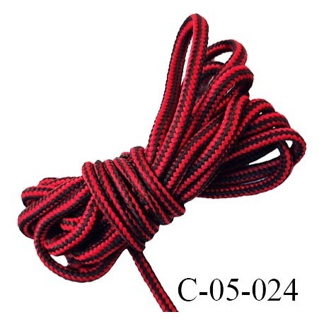 cordon ou lacet synthétique 5 mm couleur rouge et marron diamètre 5 mm haut de gamme très solide prix au mètre