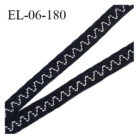 Elastique 6 mm lingerie haut de gamme couleur noir avec surpiqures couleur naturel allongement +20% largeur 6 mm prix au mètre