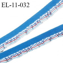 Elastique froufrou 11 mm couleur bleu avec froufrou blanc rayé largeur de l'élastique 6 mm + 5 mm de froufrou prix au mètre