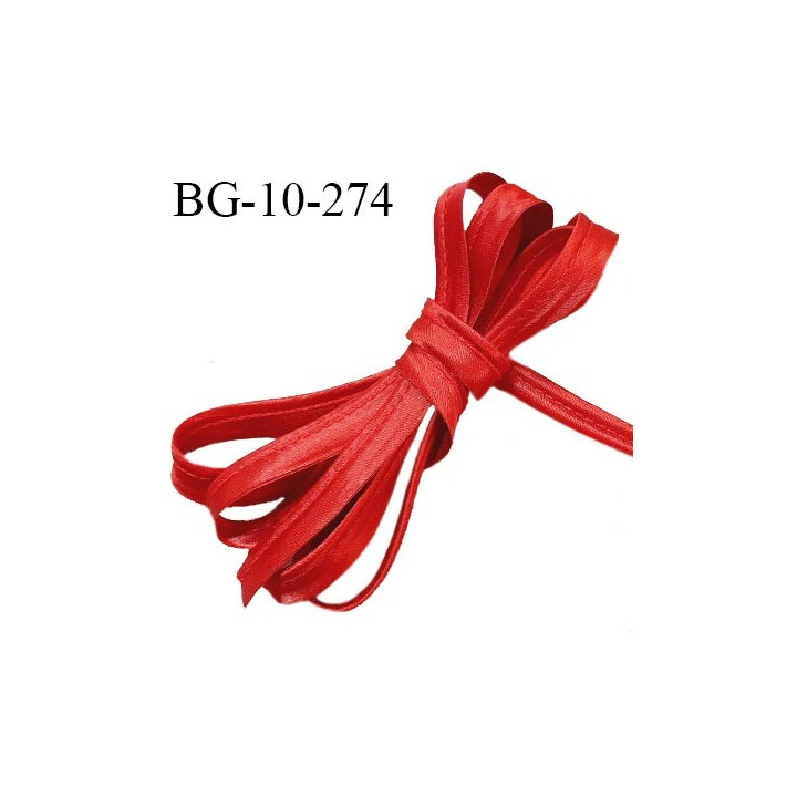 Passepoil satin 10 mm couleur rouge largeur 10 mm avec lien cordon coton intérieur 2 mm prix du mètre