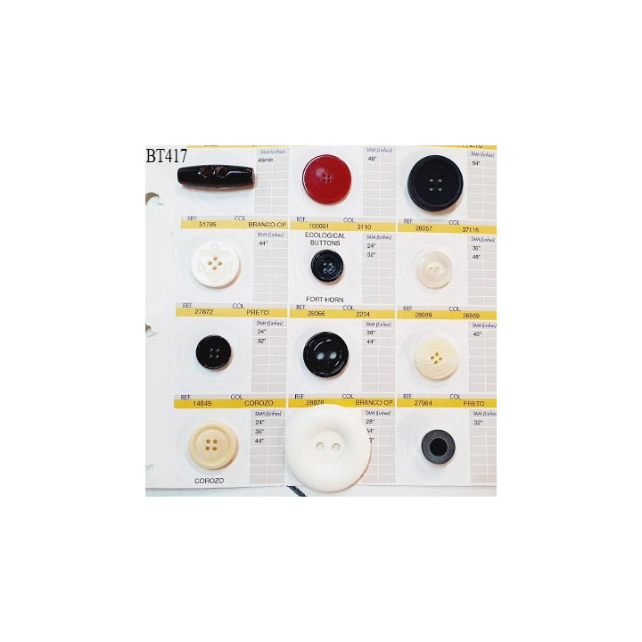 Plaque de 11 boutons pour création unique et 1 bouton duffle coat fabrication européenne prix pour la plaque entière