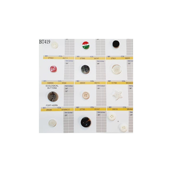 Plaque de 13 boutons pour création unique diamètre de 15 à 20 mm fabrication européenne prix pour la plaque entière