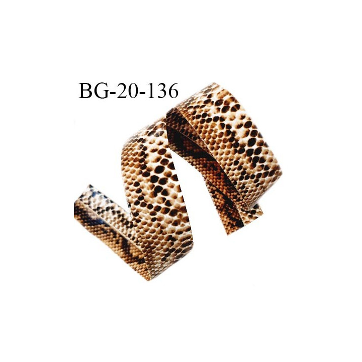 Biais galon 20 mm imprimé serpent marron simili cuir largeur 20 mm prix au mètre