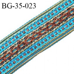 Galon ruban 35 mm ciuleur bleu turquoise avec perles brodées magnifique largeur 65 mm prix au mètre