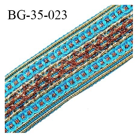 Galon ruban 35 mm ciuleur bleu turquoise avec perles brodées magnifique largeur 65 mm prix au mètre