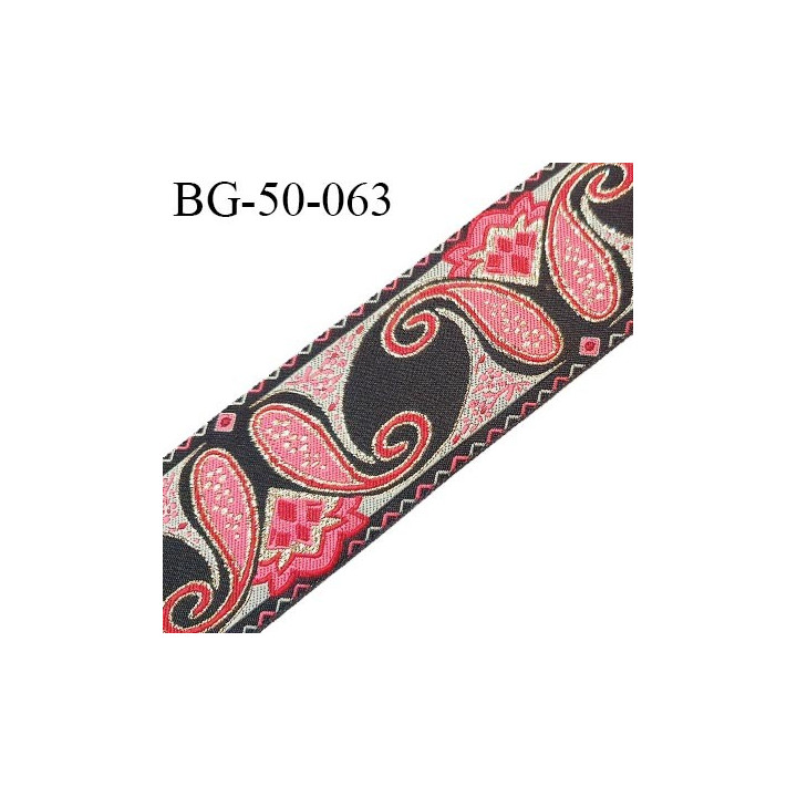 Galon ruban 50 mm avec motifs rose et doré très beau largeur 50 mm prix au mètre