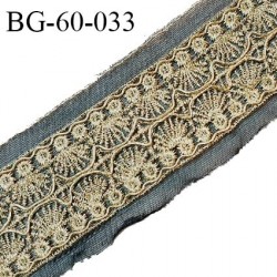 Galon ruban 60 mm avec broderies dorées sur une bande de tulle noir prix au mètre