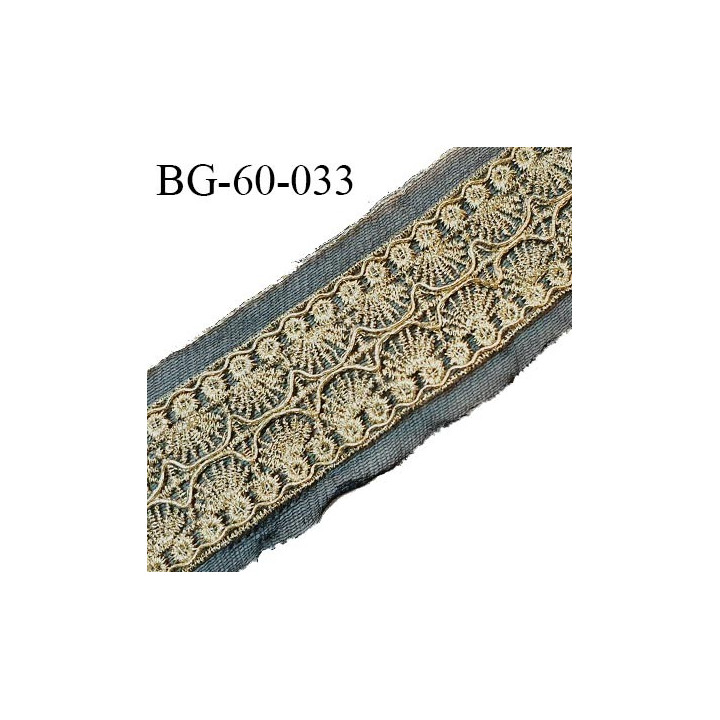 Galon ruban 60 mm avec broderies dorées sur une bande de tulle noir prix au mètre