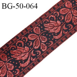 Galon ruban 50 mm couleur noir avec motifs rouge brillant très beau largeur 50 mm prix au mètre