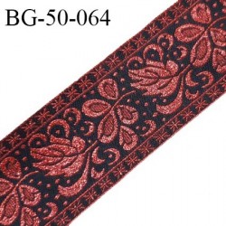 Galon ruban 50 mm couleur noir avec motifs rouge brillant très beau largeur 50 mm prix au mètre