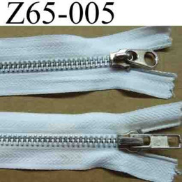fermeture éclair  longueur 65 cm couleur blanc non séparable double curseur zip métal largeur 3 cm largeur du zip 6 mm