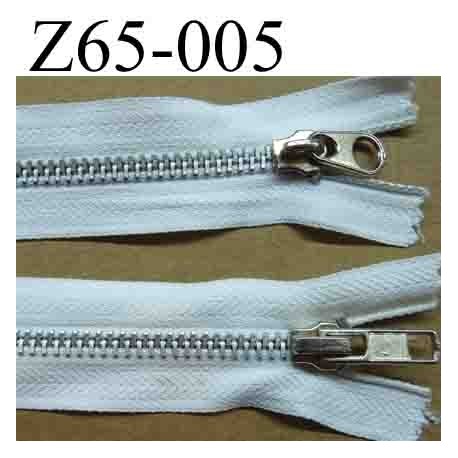 fermeture zip longueur 65 cm couleur blanc non séparable double curseur zip  métal largeur 3 cm largeur du zip 6 mm - mercerie-extra