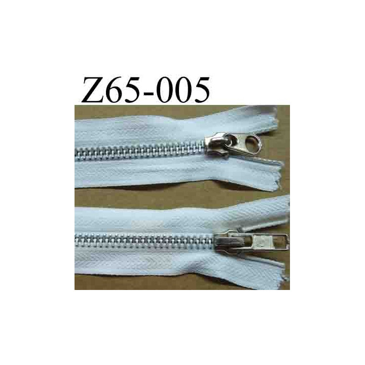 fermeture éclair  longueur 65 cm couleur blanc non séparable double curseur zip métal largeur 3 cm largeur du zip 6 mm