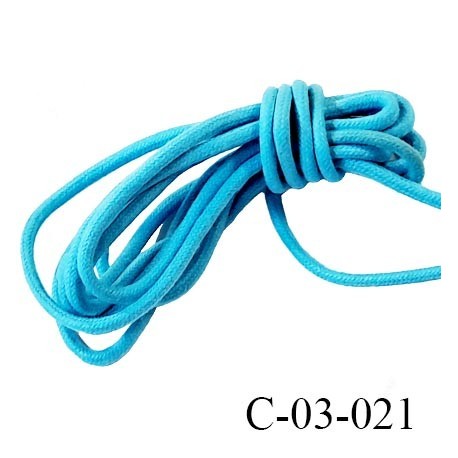 Cordon 3.5 mm coton style ciré couleur turquoise très très solide diamètre 3.5 mm Fabriqué en Europe prix au mètre