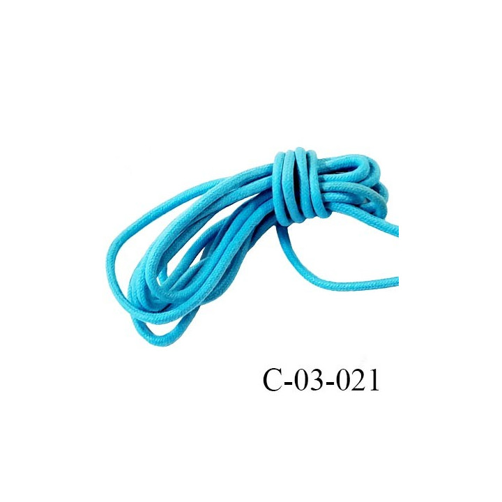 Cordon 3.5 mm coton style ciré couleur turquoise très très solide diamètre 3.5 mm Fabriqué en Europe prix au mètre