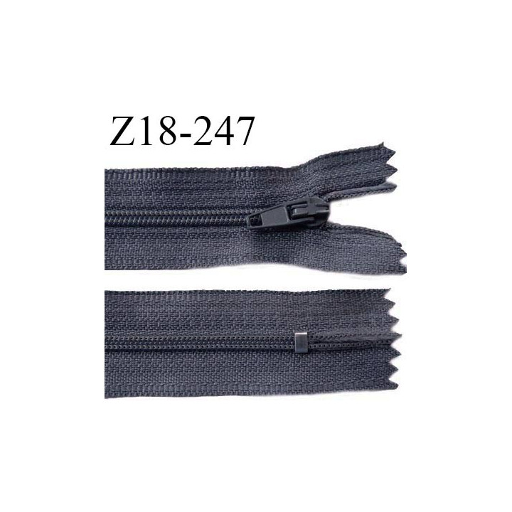 Fermeture zip 18 cm non séparable couleur gris bleuté largeur 2.7 cm zip nylon longueur 18 cm prix à l'unité