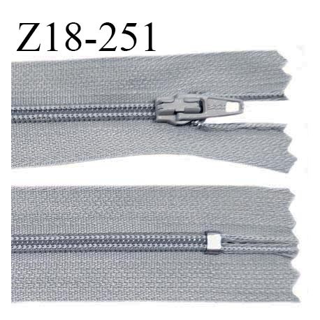 Fermeture zip 18 cm non séparable couleur gris bleuté clair largeur 2.7 cm zip nylon longueur 18 cm prix à l'unité