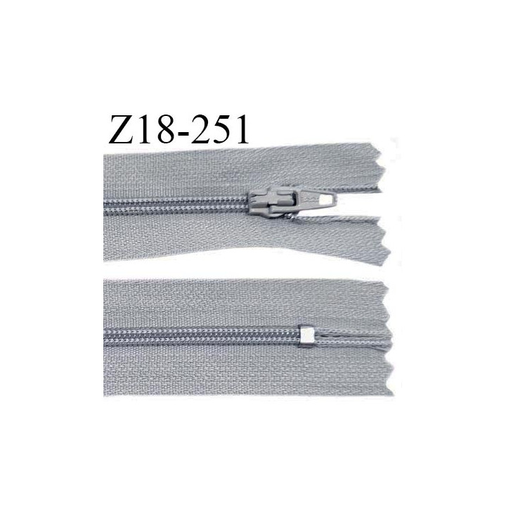 Fermeture zip 18 cm non séparable couleur gris bleuté clair largeur 2.7 cm zip nylon longueur 18 cm prix à l'unité