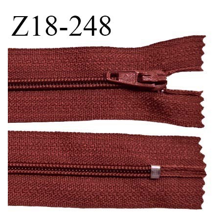 Fermeture zip 18 cm non séparable couleur rouge brun largeur 2.7 cm zip nylon longueur 18 cm prix à l'unité