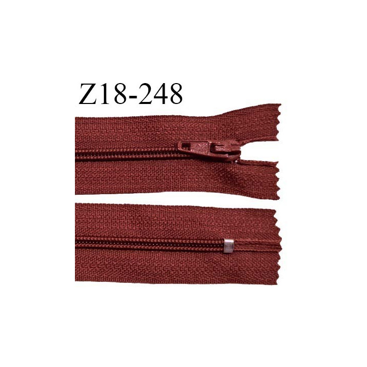 Fermeture zip 18 cm non séparable couleur rouge brun largeur 2.7 cm zip nylon longueur 18 cm prix à l'unité