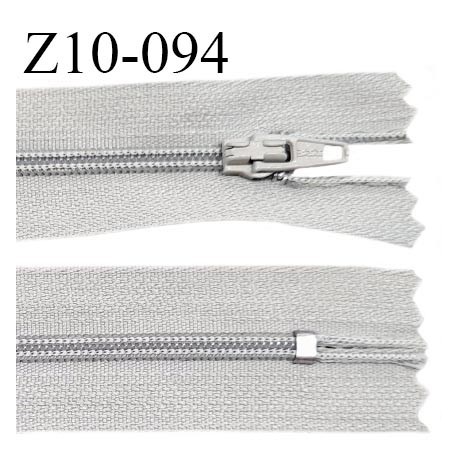 Fermeture zip 10 cm couleur gris clair non séparable largeur 2.5 cm glissière nylon largeur 4 mm longueur 10 cm prix à l'unité