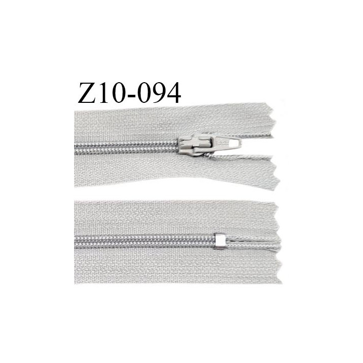 Fermeture zip 10 cm couleur gris clair non séparable largeur 2.5 cm glissière nylon largeur 4 mm longueur 10 cm prix à l'unité