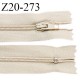 Fermeture zip 20 cm non séparable couleur beige glissière nylon largeur 5 mm longueur 20 cm largeur 27 mm prix à l'unité