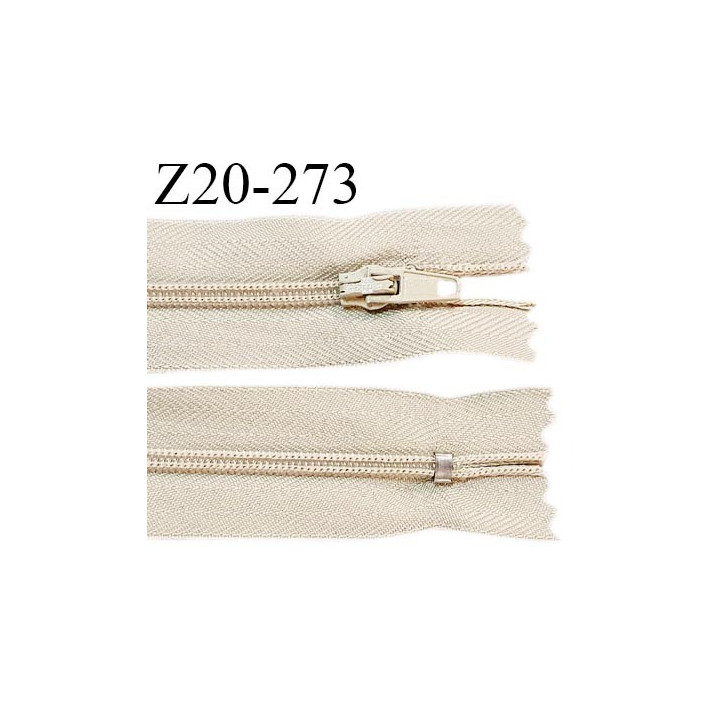 Fermeture zip 20 cm non séparable couleur beige glissière nylon largeur 5 mm longueur 20 cm largeur 27 mm prix à l'unité