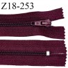 Fermeture zip 18 cm non séparable couleur bordeaux largeur 2.7 cm zip nylon longueur 18 cm prix à l'unité