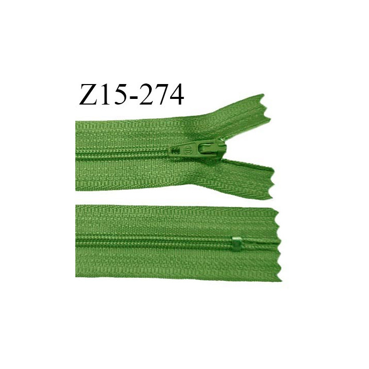 Fermeture zip 15 cm couleur vert non séparable largeur 2.5 cm glissière nylon largeur 4 mm longueur 15 cm prix à l'unité