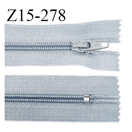 Fermeture zip 15 cm couleur gris bleuté clair non séparable largeur 2.5 cm glissière nylon largeur 4 mm prix à l'unité