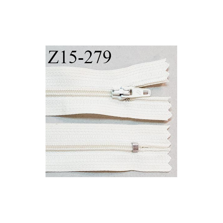 Fermeture zip 15 cm couleur écru non séparable largeur 2.5 cm glissière nylon largeur 4 mm longueur 15 cm prix à l'unité