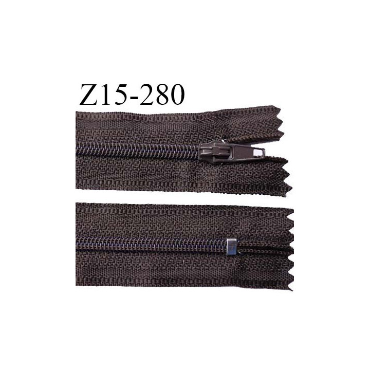 Fermeture zip 15 cm couleur chocolat foncé non séparable largeur 2.5 cm glissière nylon largeur 4 mm prix à l'unité