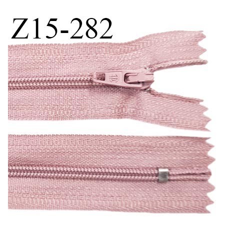 Fermeture zip 15 cm couleur vieux rose non séparable largeur 2.5 cm glissière nylon largeur 4 mm longueur 15 cm prix à l'unité