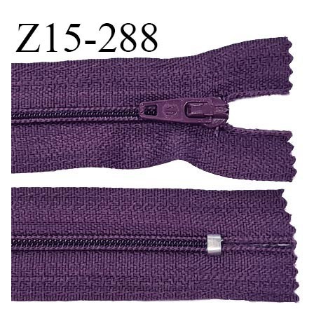 Fermeture zip 15 cm couleur aubergine non séparable largeur 2.5 cm glissière nylon largeur 4 mm longueur 15 cm prix à l'unité