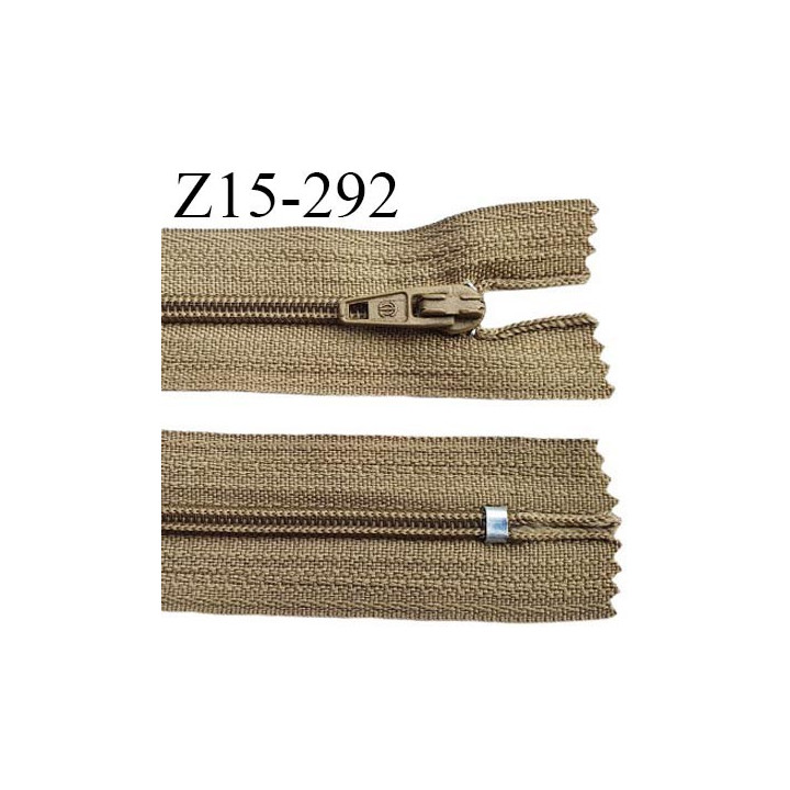 Fermeture zip 15 cm couleur beige foncé non séparable largeur 2.5 cm glissière nylon largeur 4 mm longueur 15 cm prix à l'unité
