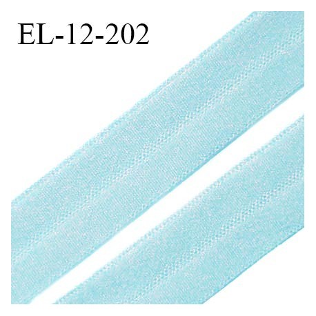 Elastique lingerie 12 mm pré plié haut de gamme couleur bleu turquoise largeur 12 mm fabriqué en France prix au mètre