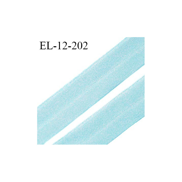 Elastique lingerie 12 mm pré plié haut de gamme couleur bleu turquoise largeur 12 mm fabriqué en France prix au mètre