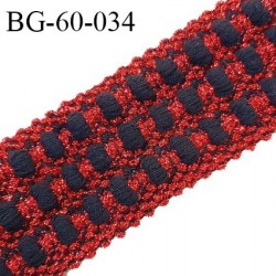 Galon élastique 60 mm style bord cote couleur noir et rouge lurex brillant largeur 60 mm prix au mètre