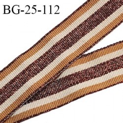 Galon ruban 25 mm lurex couleur beige marron et cuivre brillant largeur 25 mm prix au mètre